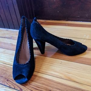 Marc by Marc Jacobs Black Suede Peep Toe Pumps
